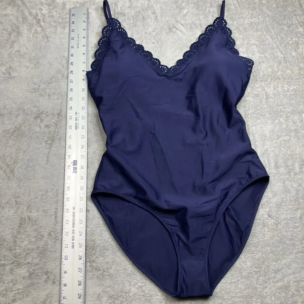 J.Crew Eyelet Lana one-piece Navy Blue Classic Sculpt CS552 Womens 16